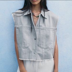 Zara gray denim pocket vest nwt